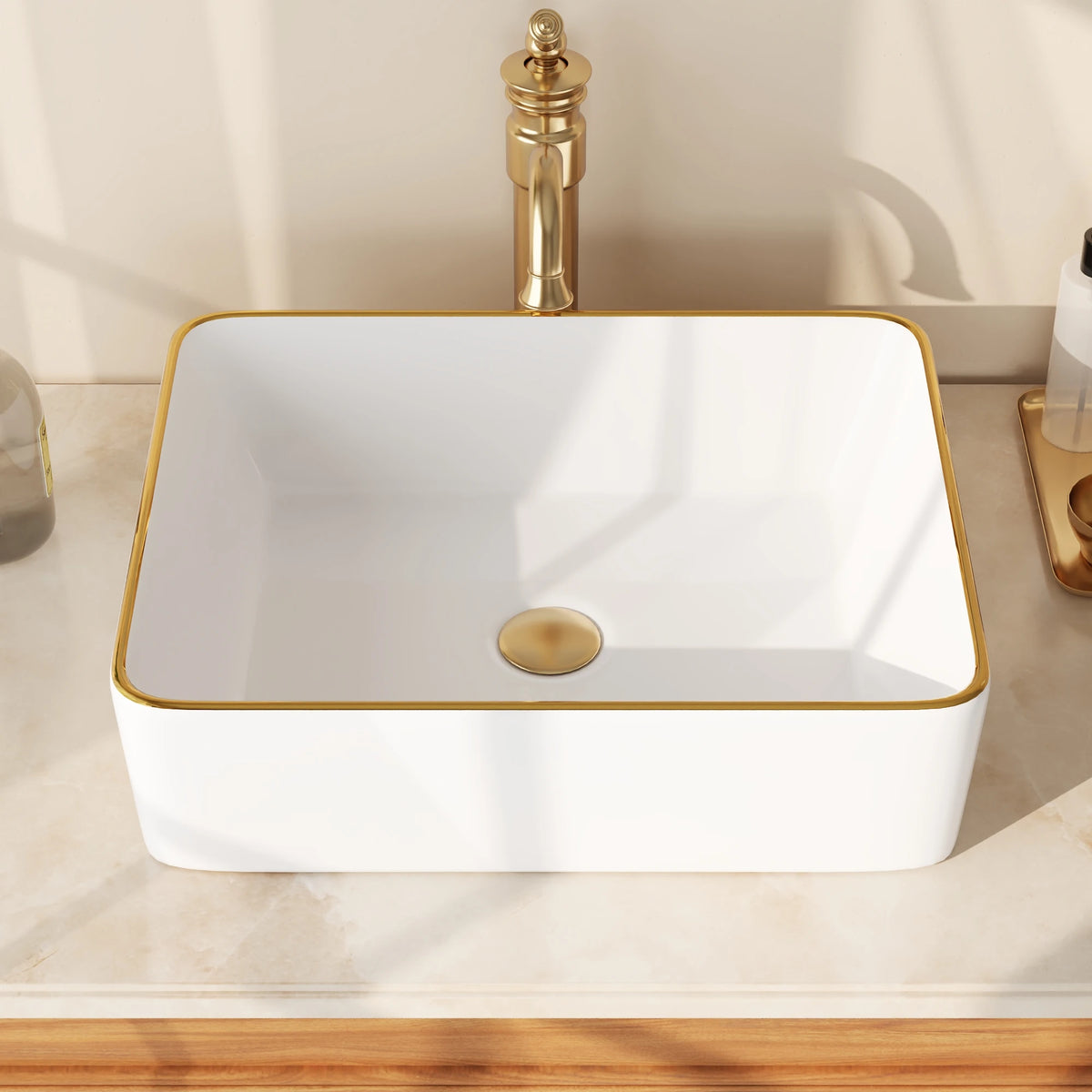 Quadra Bord Doré, vasque à poser rectangulaire en céramique, vue 5