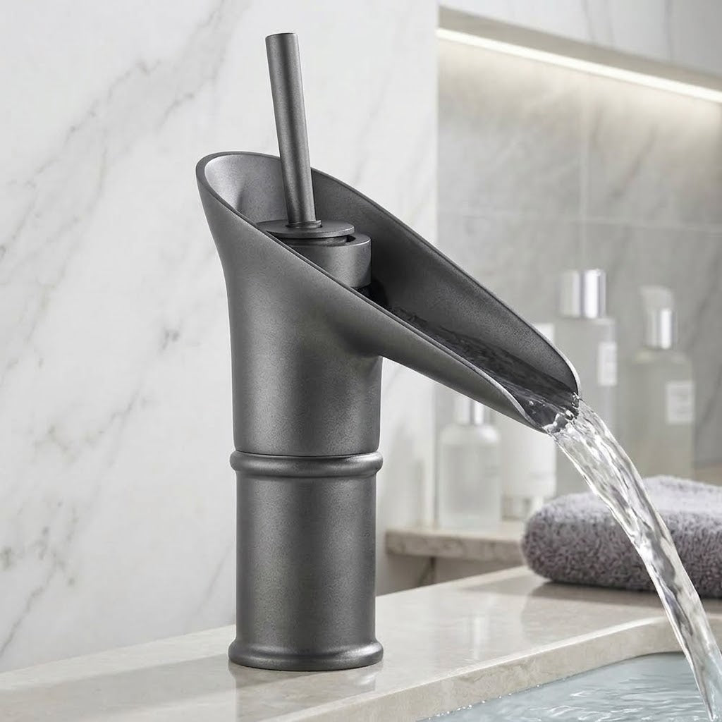 Calice court, robinet cascade arrondi en laiton, finition gris anthracite