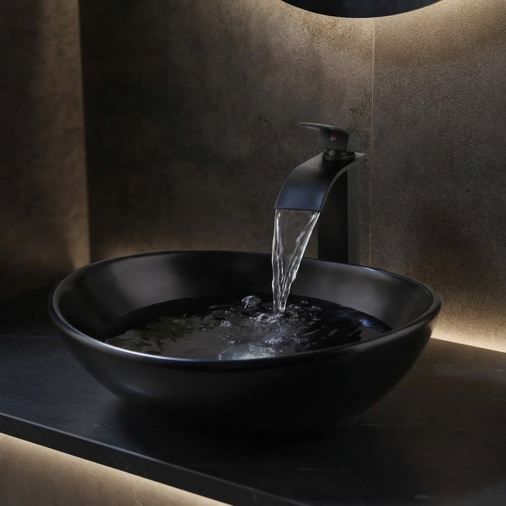 Cala Noir Mat, vasque ovale en céramique noir mat