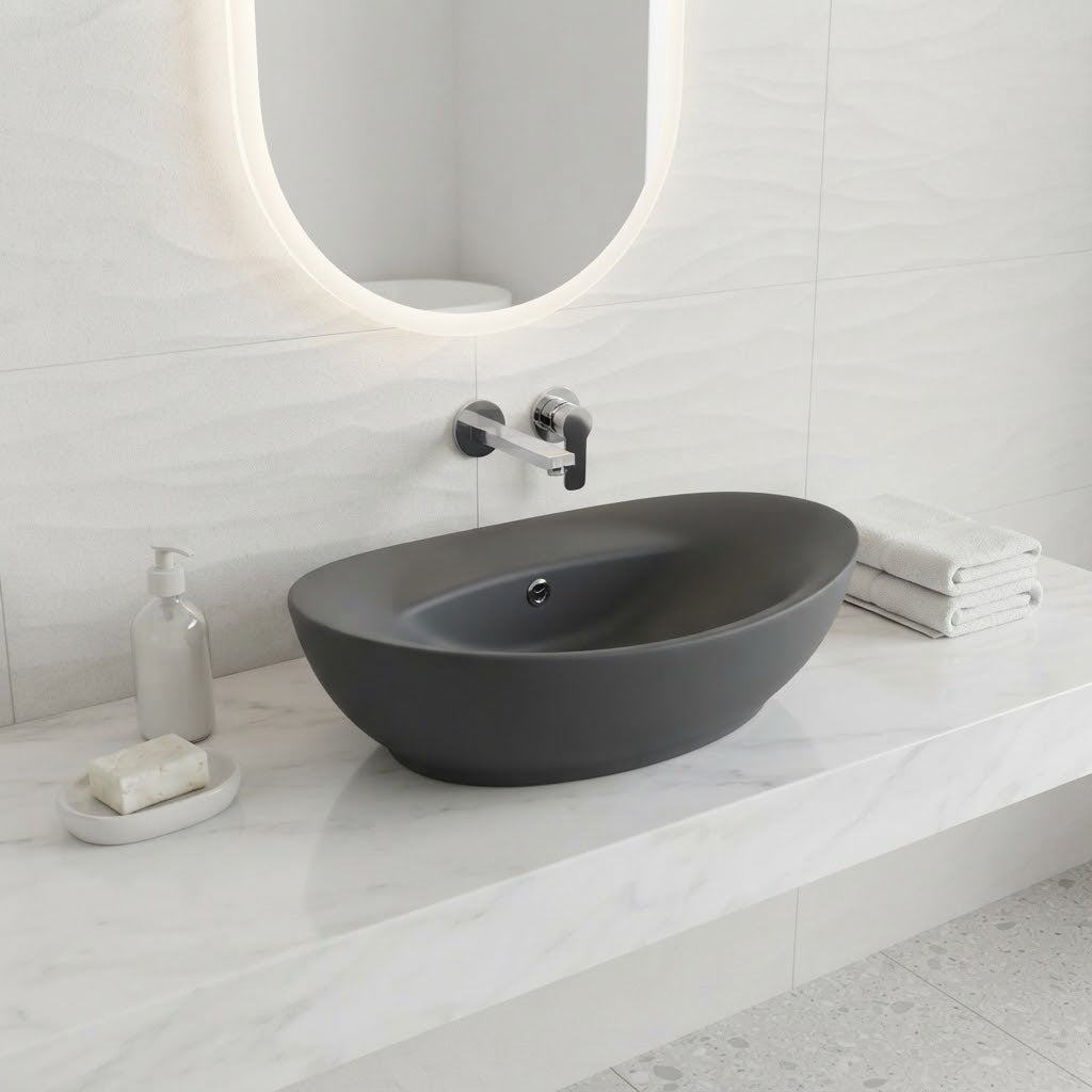 Vela Gris Anthracite, vasque à poser ovale en céramique mate