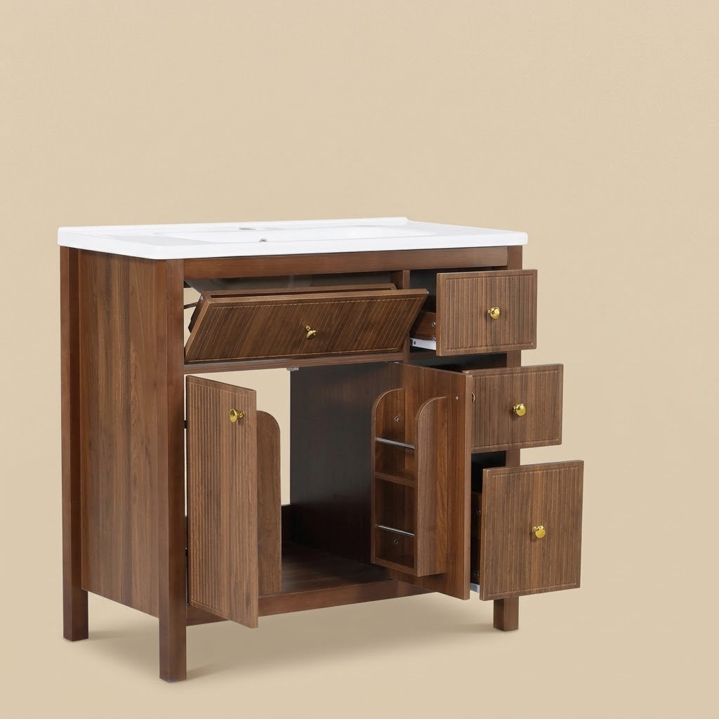 Estran, meuble vasque 91 cm en noyer sur pieds