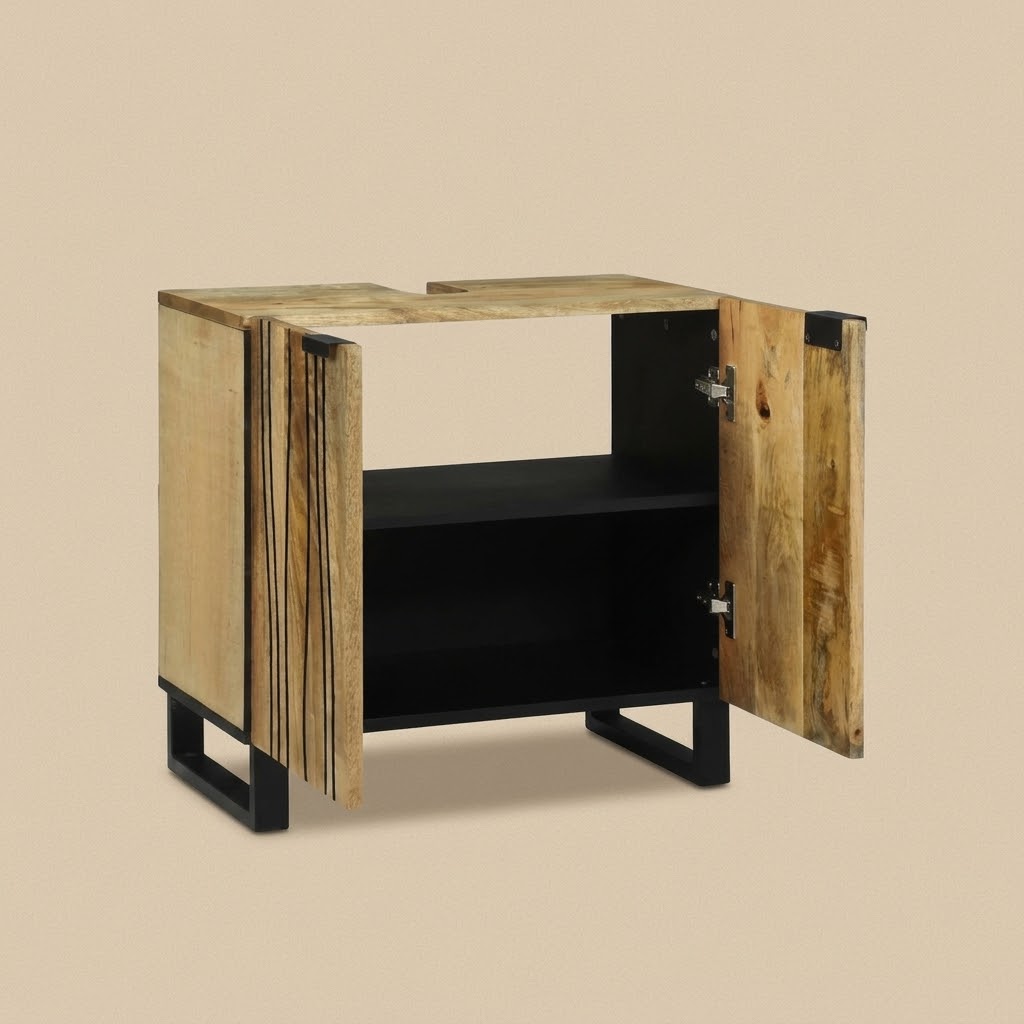 Crique, meuble sous-lavabo en bois et métal noir
