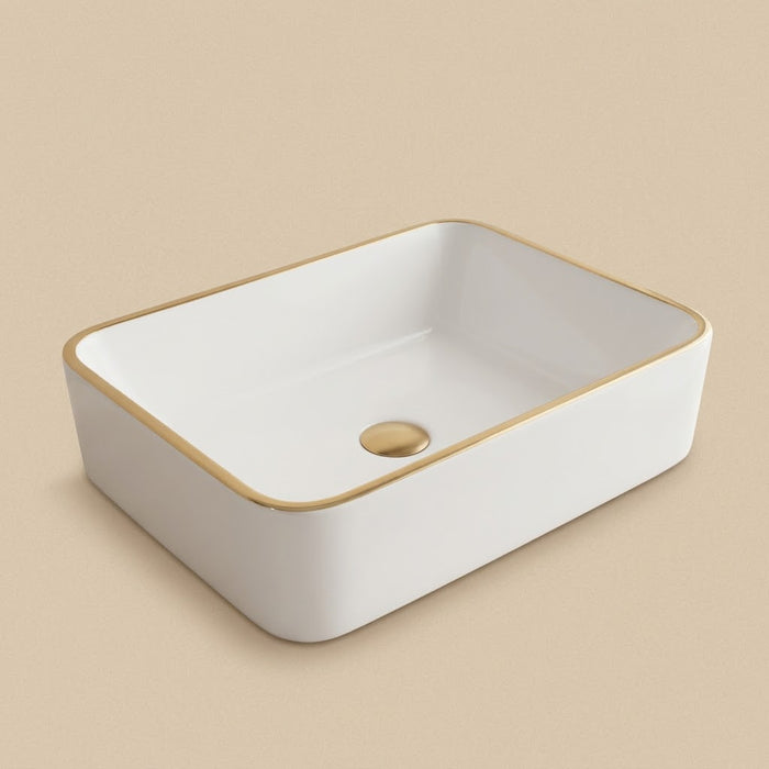 Quadra Bord Doré, vasque à poser rectangulaire en céramique (vasque seule)