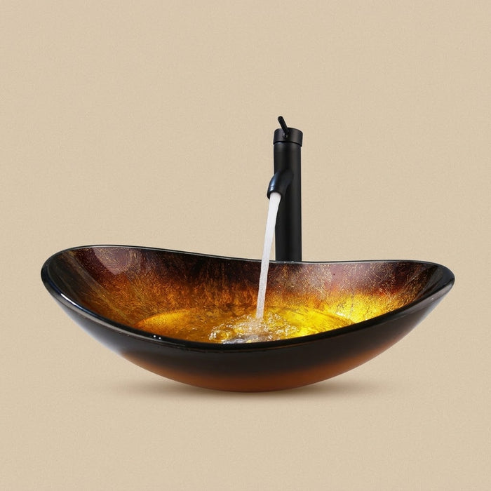 Braise, vasque ovale en verre trempé ambre