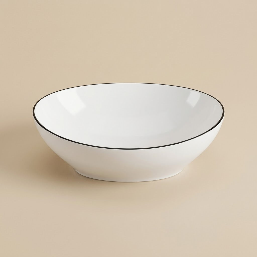 Ebène, vasque ovale en céramique blanche