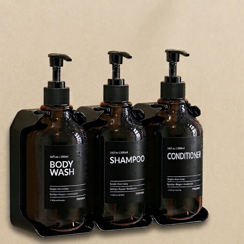 Distributeur de savon mural pour douche, flacons ambrés de 500 ml