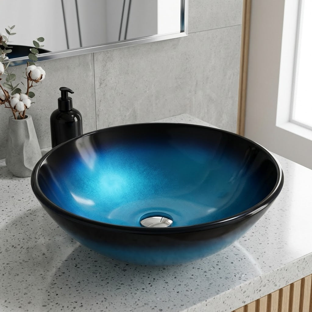 Azur, vasque ronde en verre bleu