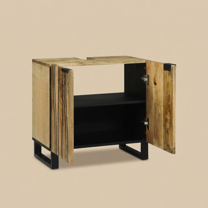 Crique, meuble sous-lavabo en bois et métal noir