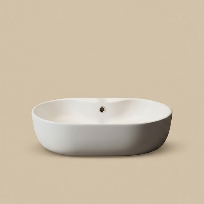 Nacre, vasque ovale en céramique blanc brillant