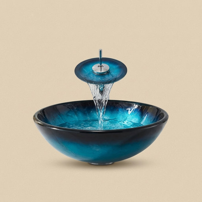Azur, vasque ronde en verre trempé bleu