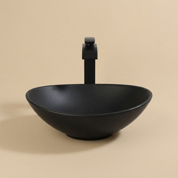 Sable, vasque ovale en résine de pierre noir mat