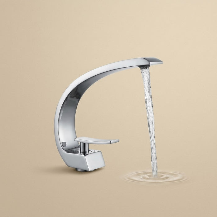 Elio, robinet bec courbe en inox et laiton