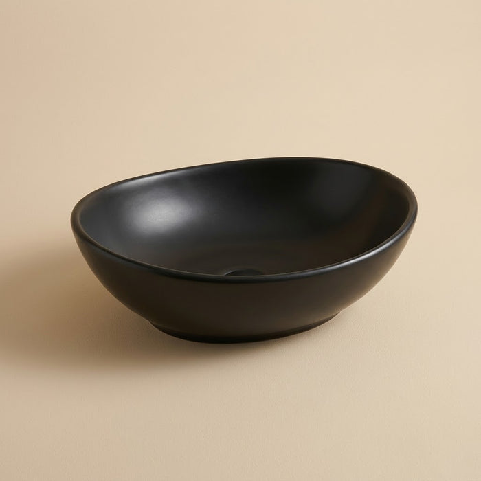Cala Noir Mat, vasque ovale en céramique noir mat