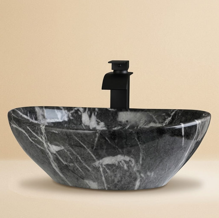 Cala Marbre Anthracite, vasque ovale en céramique effet marbre