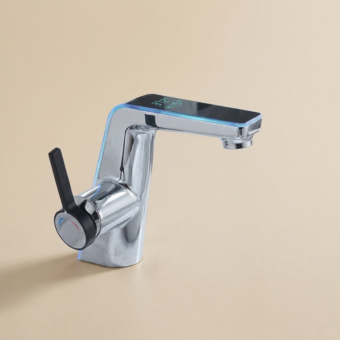 Lumen, robinet de vasque en laiton à affichage LED, finition chromé